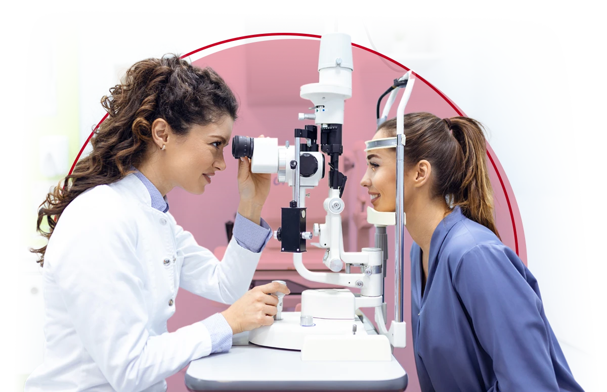 Women getting eye exam