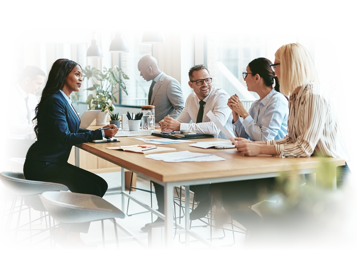 Employee group meeting with an account manager.