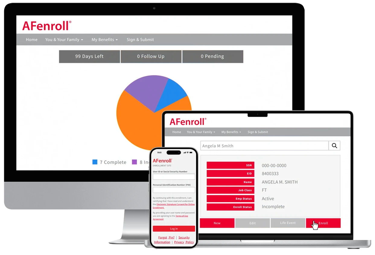Screenshots of AFenroll on various devices.
